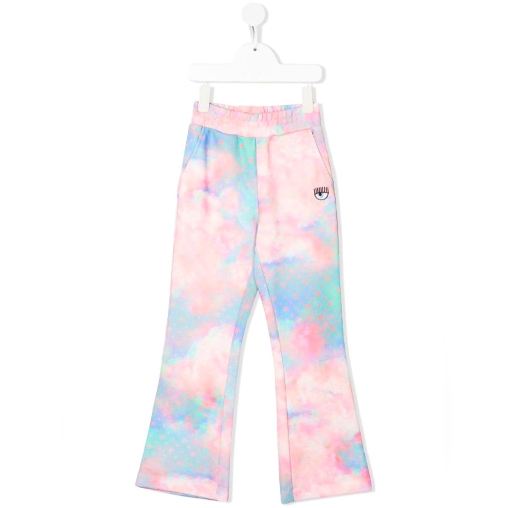 New Chiara Ferragni Kids Luxury Designer
tie-dye embroidered eye trousers